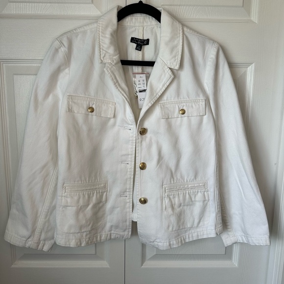 J.crew White Denim Blazer Jacket Sz.L - Picture 3 of 6